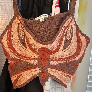 EARTHBOUND Brown and Pink Crochet Tank Top